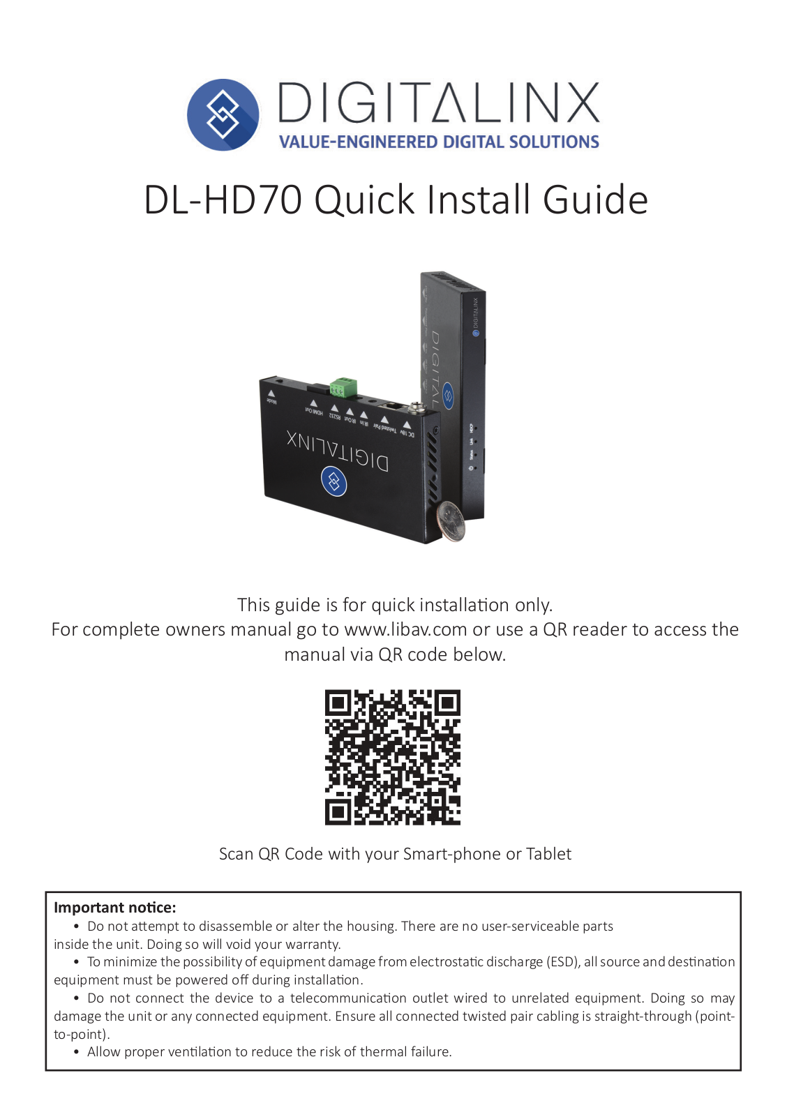 DigitaLinx DL-HD70 Quick Install Manual - ManualMachine.com