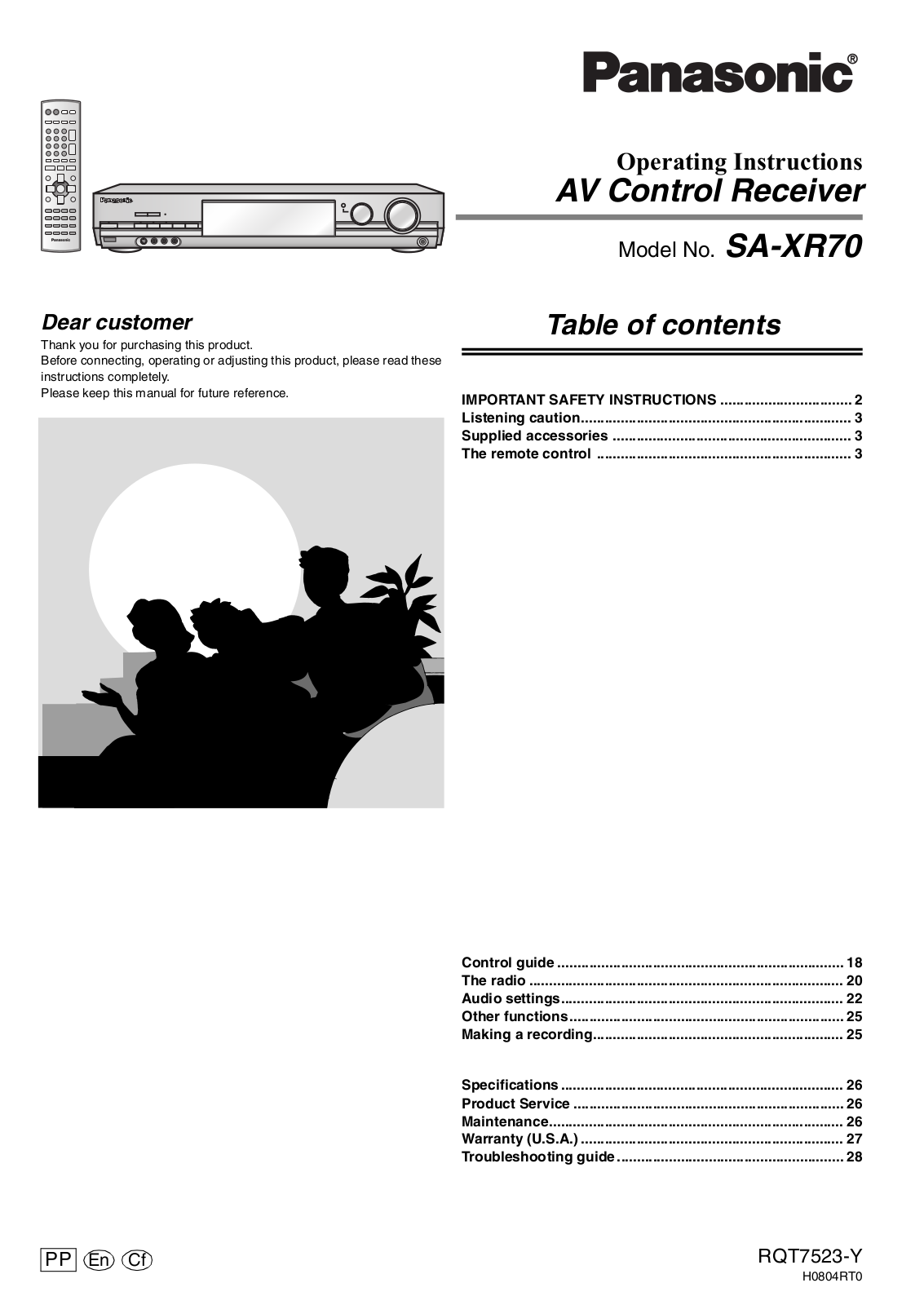 Panasonic SA-XR70 User Manual