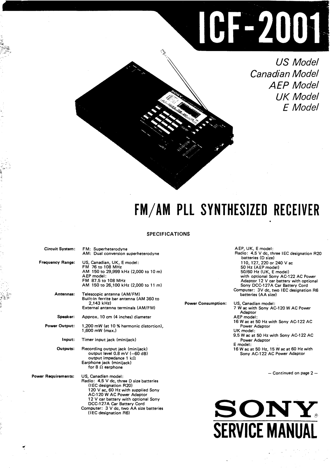 Sony ICF-2001 Service manual