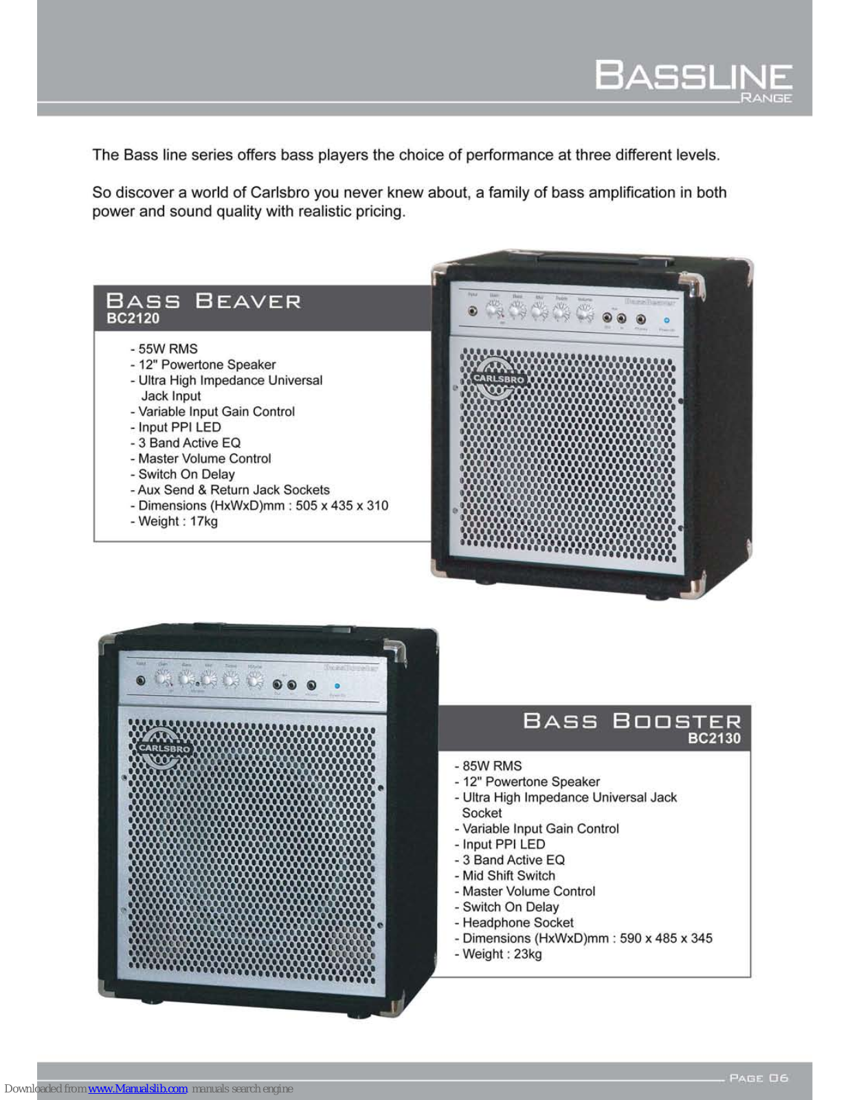 Carlsbro Bass Beaver, Bass Booster, Bass Beaver BC2120, Bass Booster BC2130 Specifications