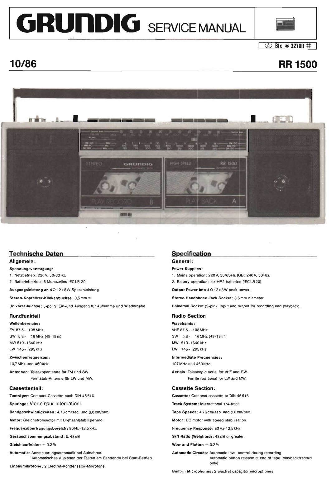 Grundig RR-1500 Service Manual