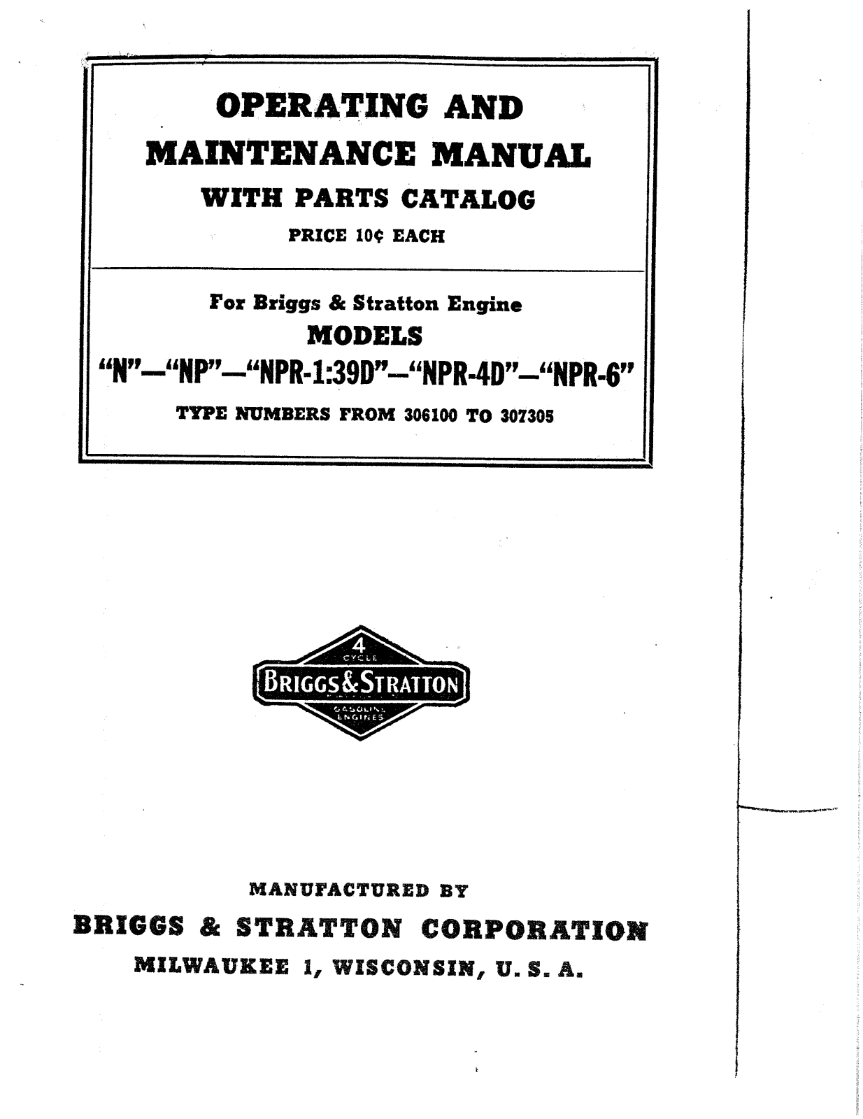 Briggs & Stratton NPR-6, NPR-1-39D User Manual