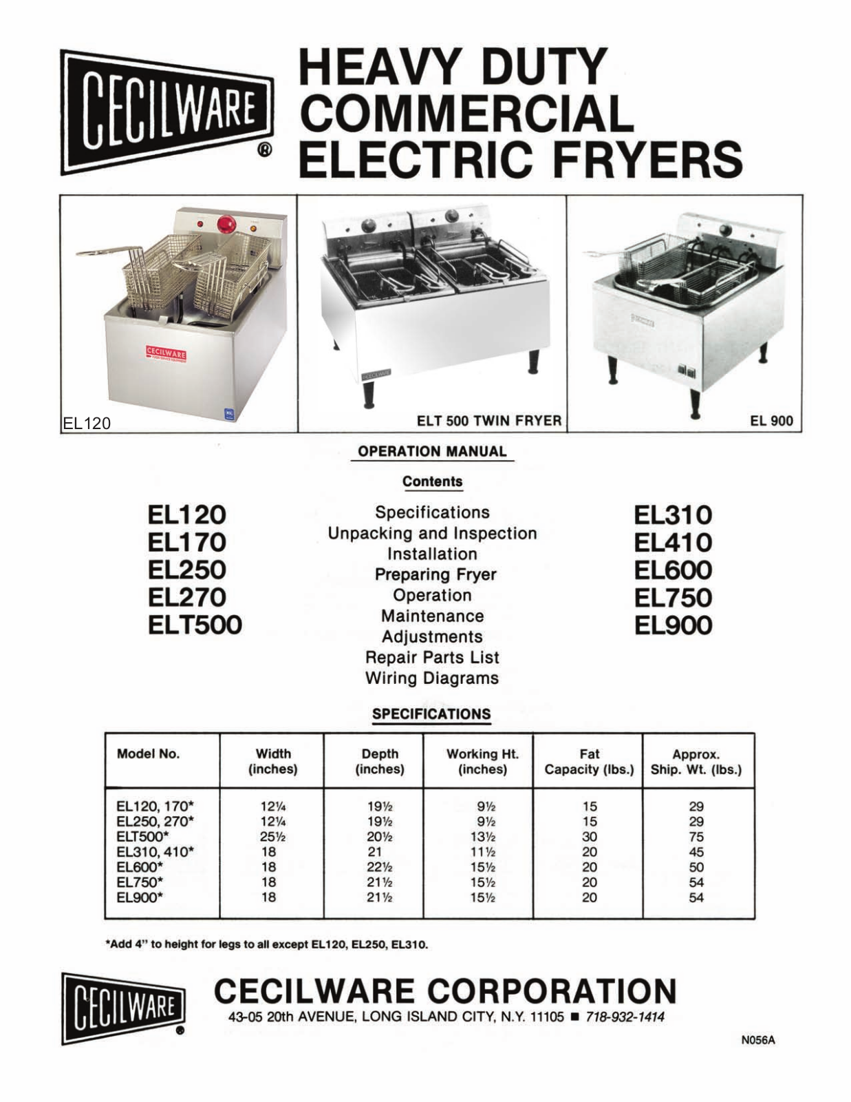 Cecilware EL120 Installation  Manual