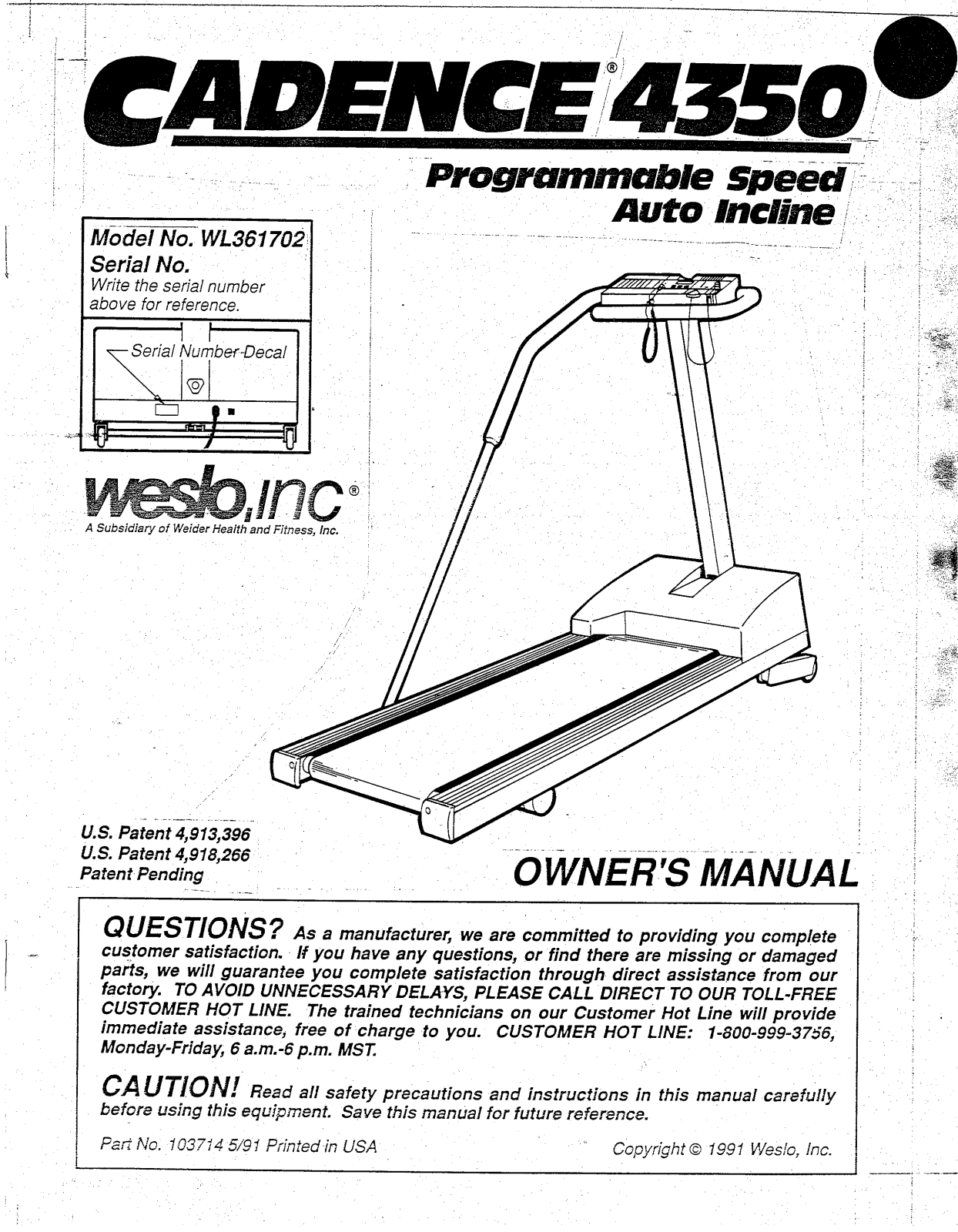 Weslo WL361702 Owner's Manual