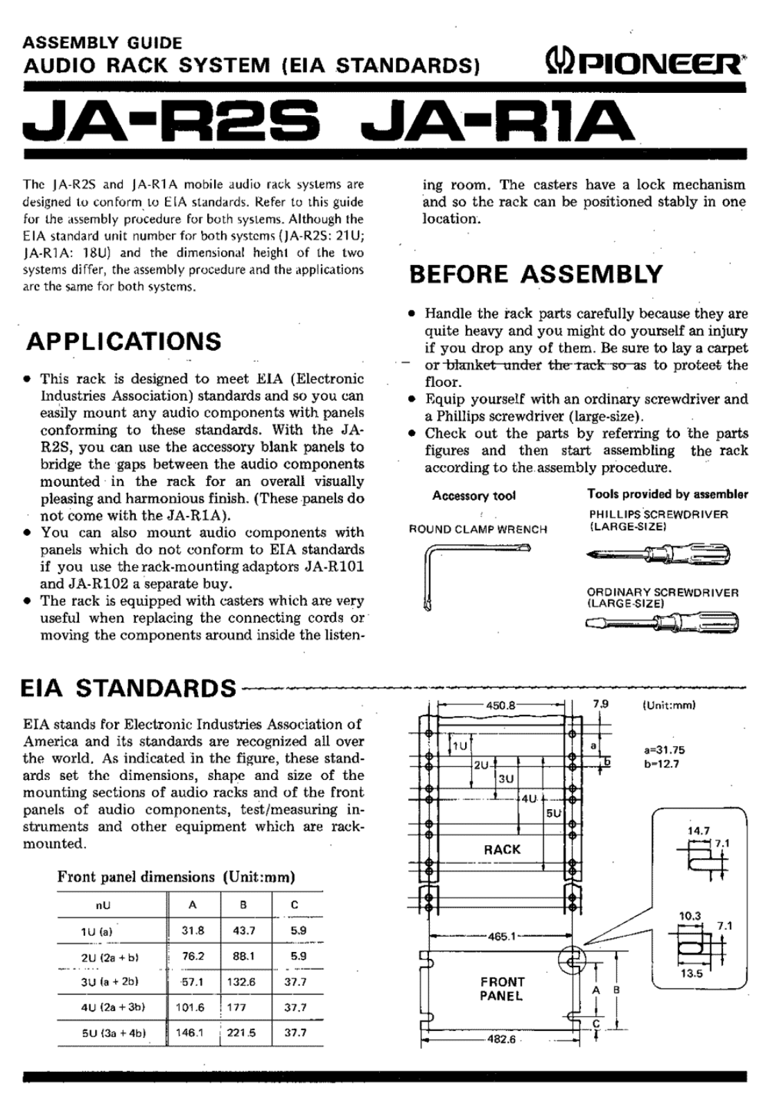 Pioneer JAR-1-A Owners manual