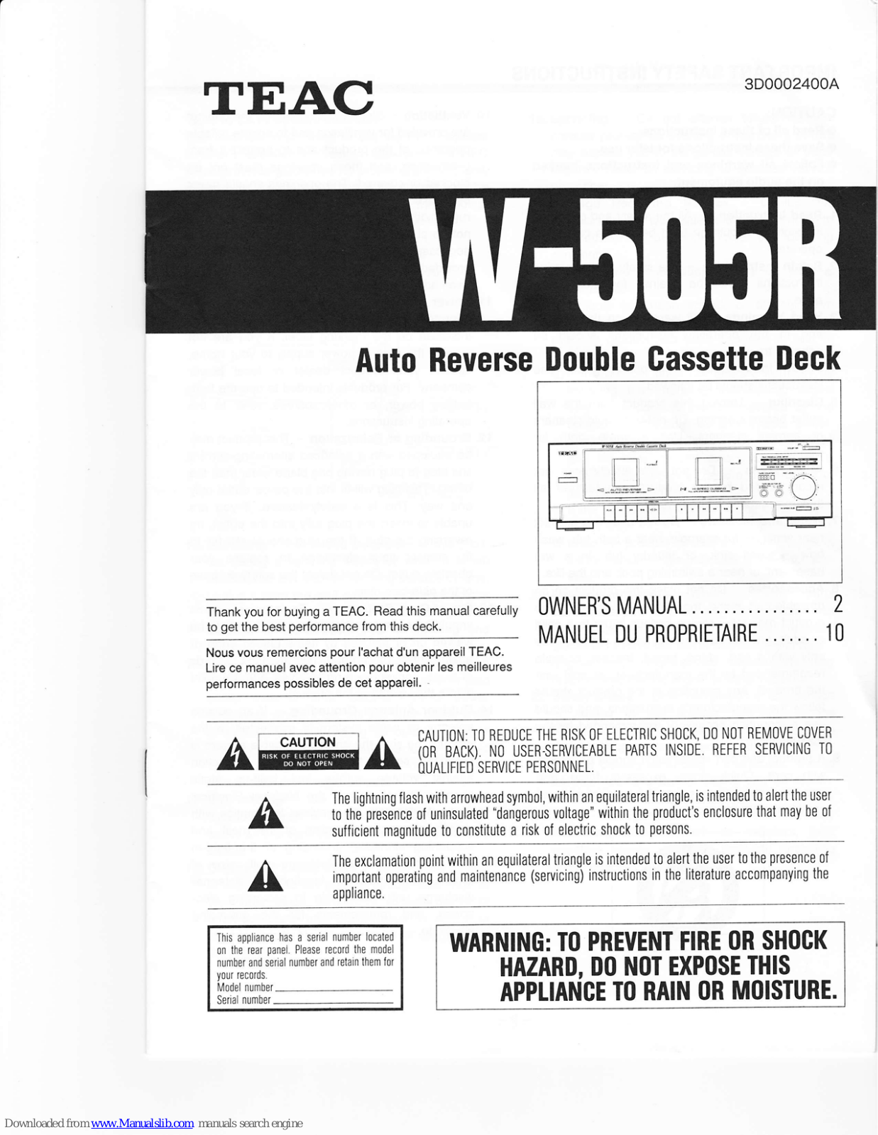 Teac W-505R Owner's Manual - ManualMachine.com