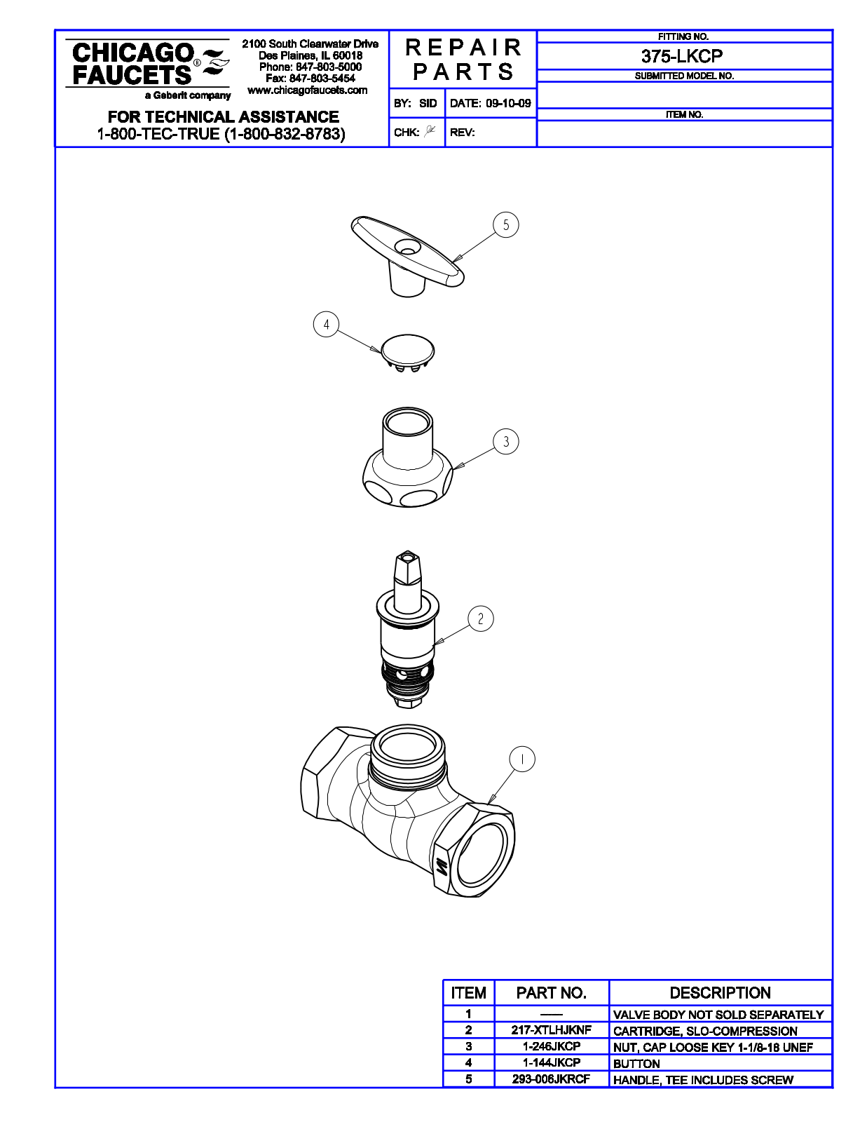 Chicago Faucet 375-LK Parts List