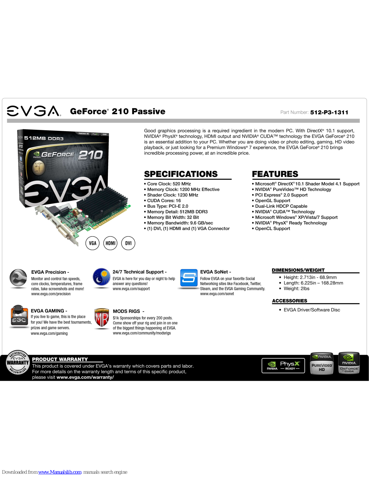 EVGA GeForce 210 DDR3, GeForce 210 Passive Specification - ManualMachine.com