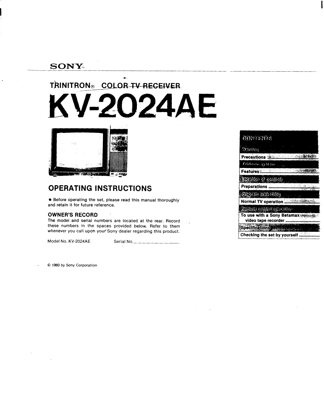 Sony KV-2024AE Operating manual