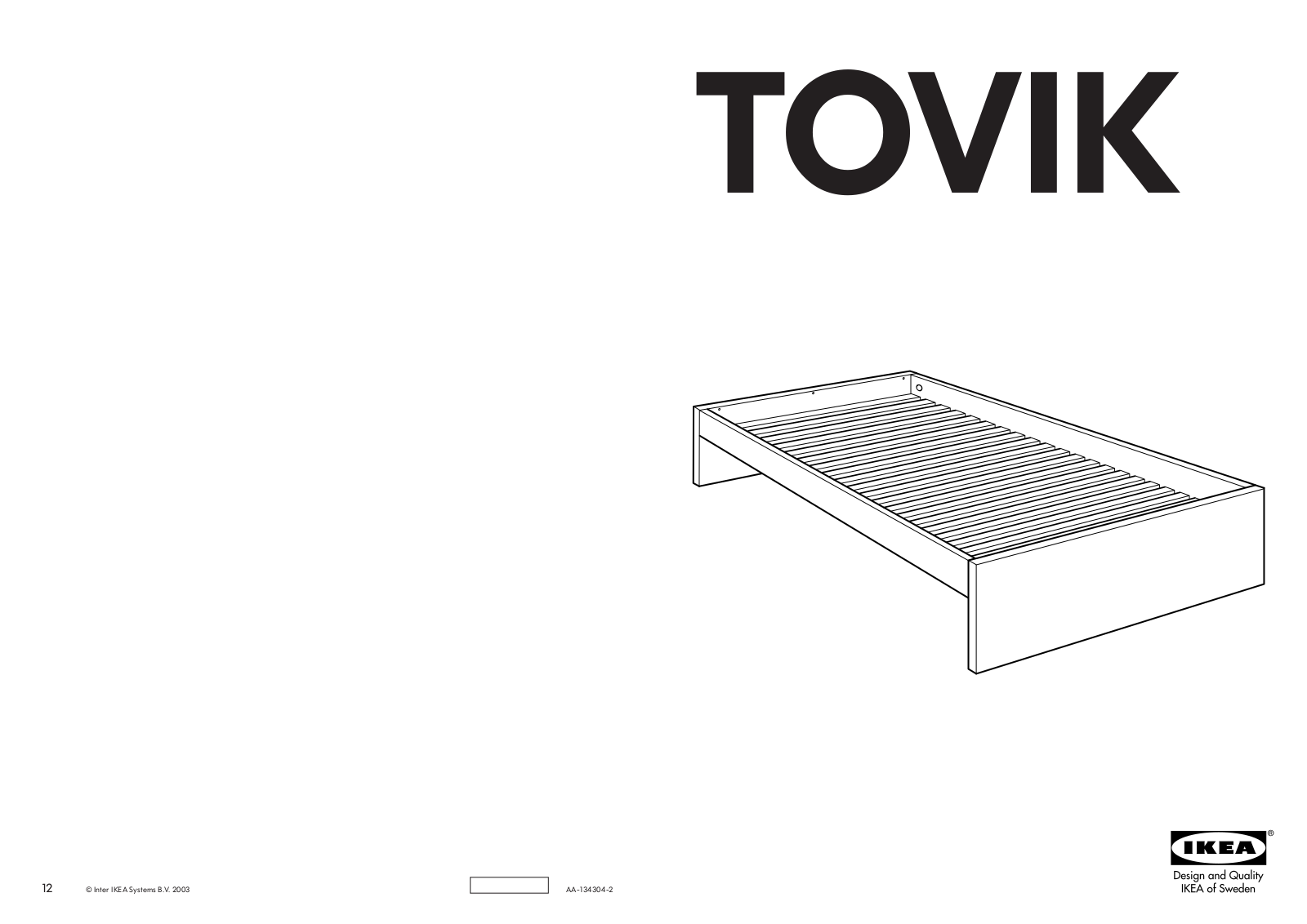 IKEA TOVIK BED FRAME TWIN User Manual