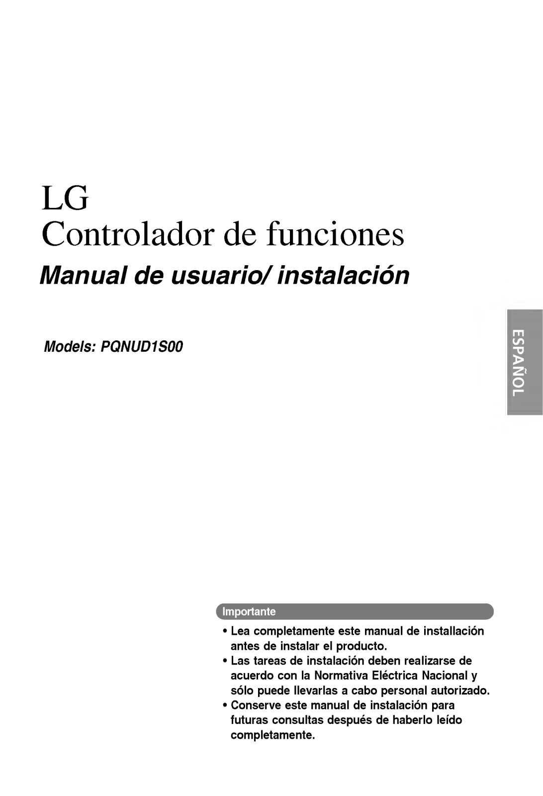 Lg PQNUD1S00 Installation and user Manual