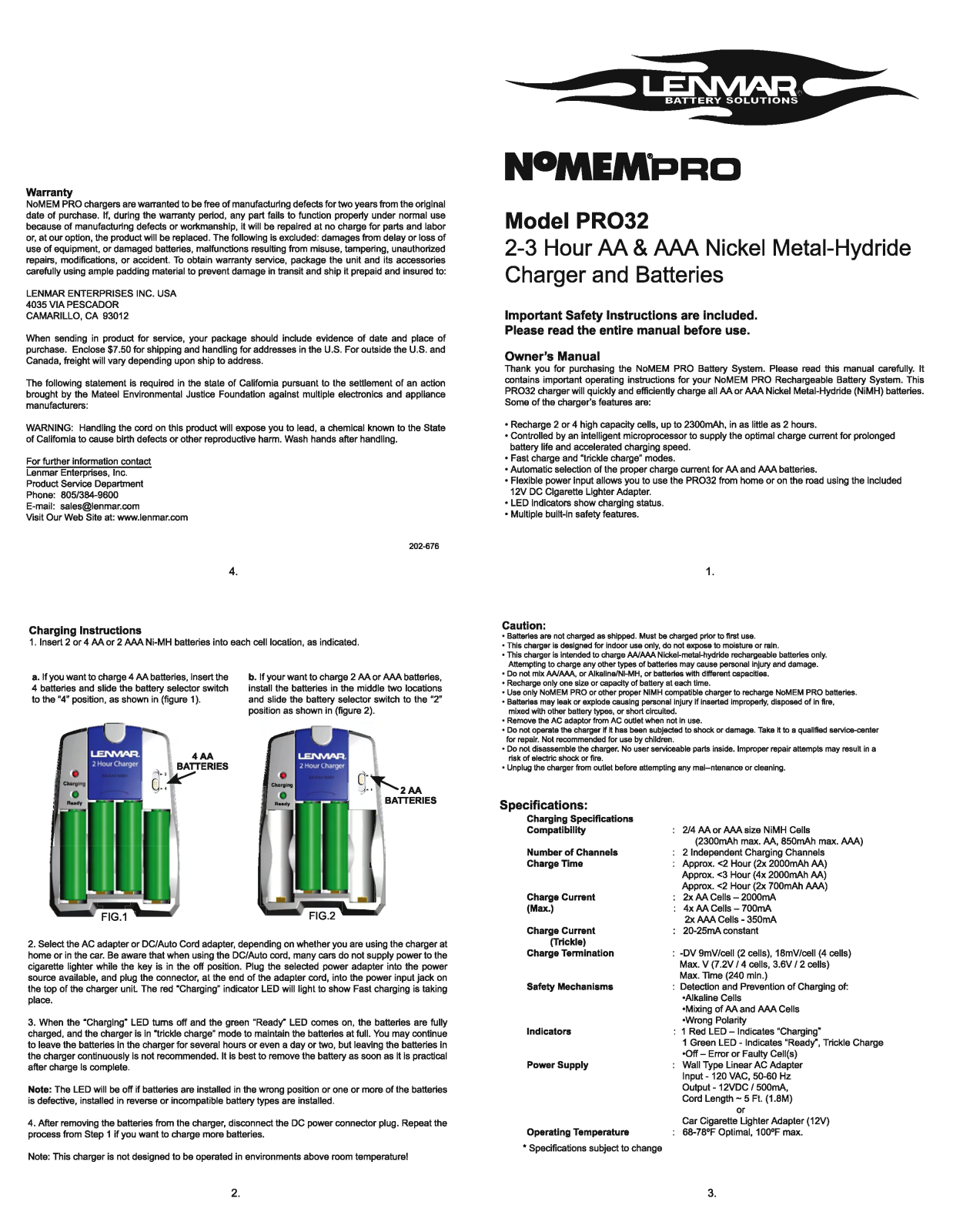 Lenmar Enterprises PRO-32 User Manual