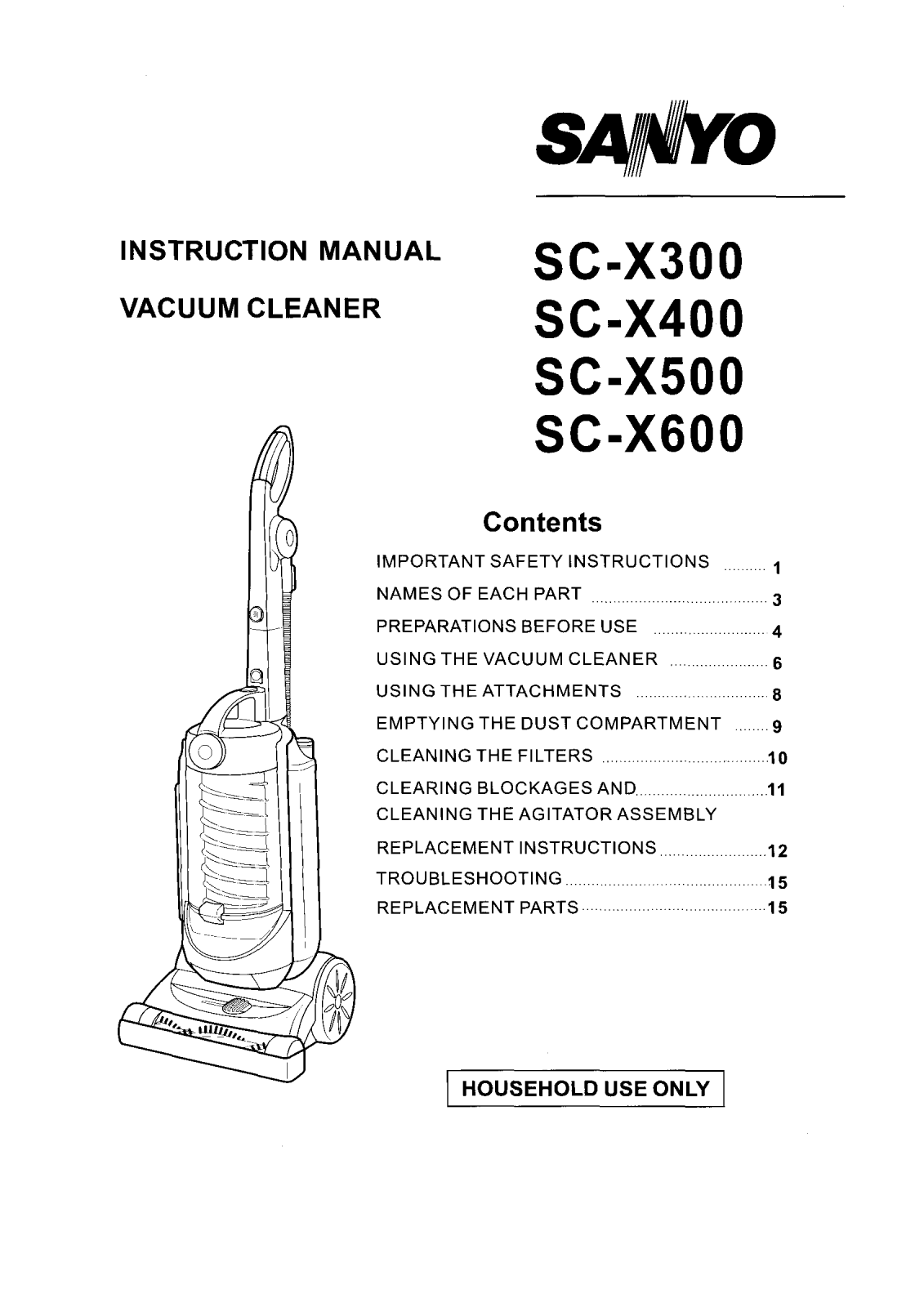 Sanyo SC-X300, SC-X400, SC-X600 Instruction Manual