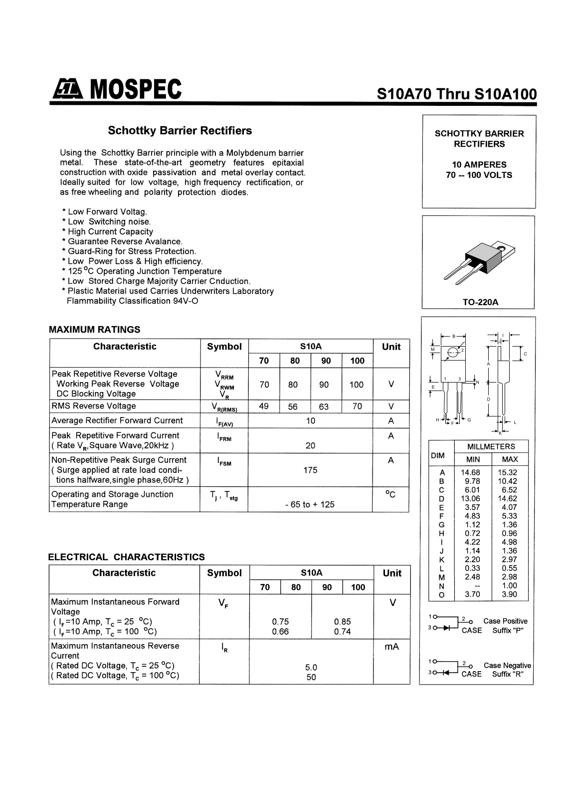 MOSPEC S10A100, S10A70, S10A80, S10A90 Datasheet