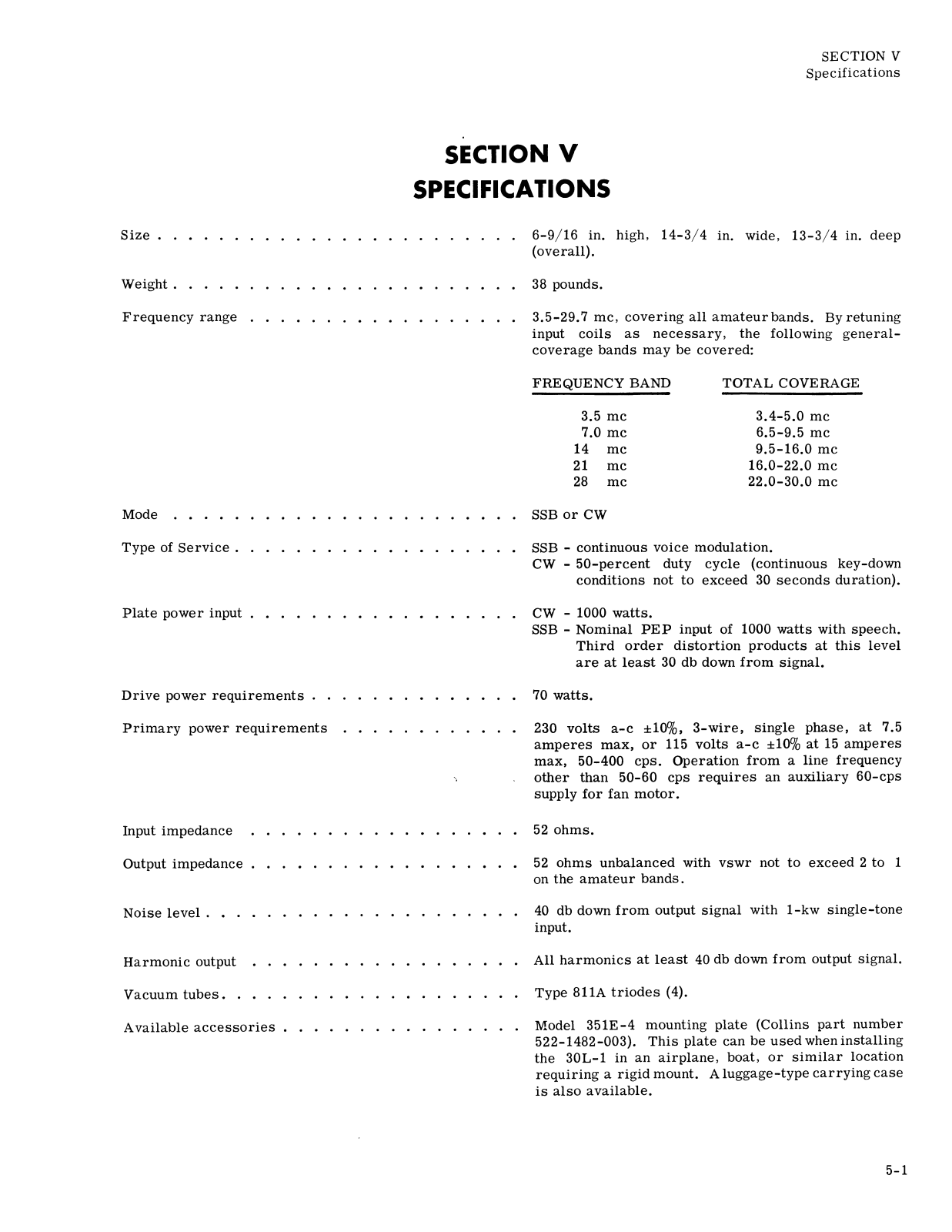 COLLINS 30L-1 User Manual SECTION 5