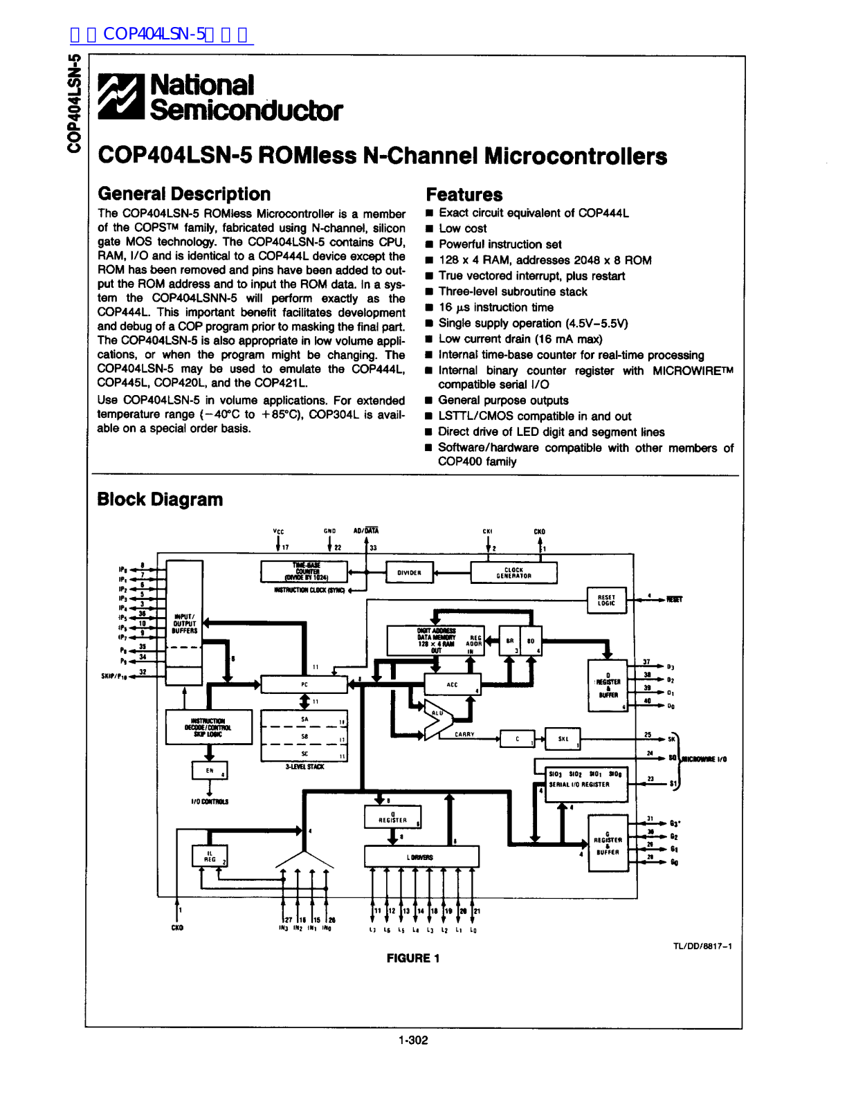 National Semiconductor COP404LSN-5 Technical data