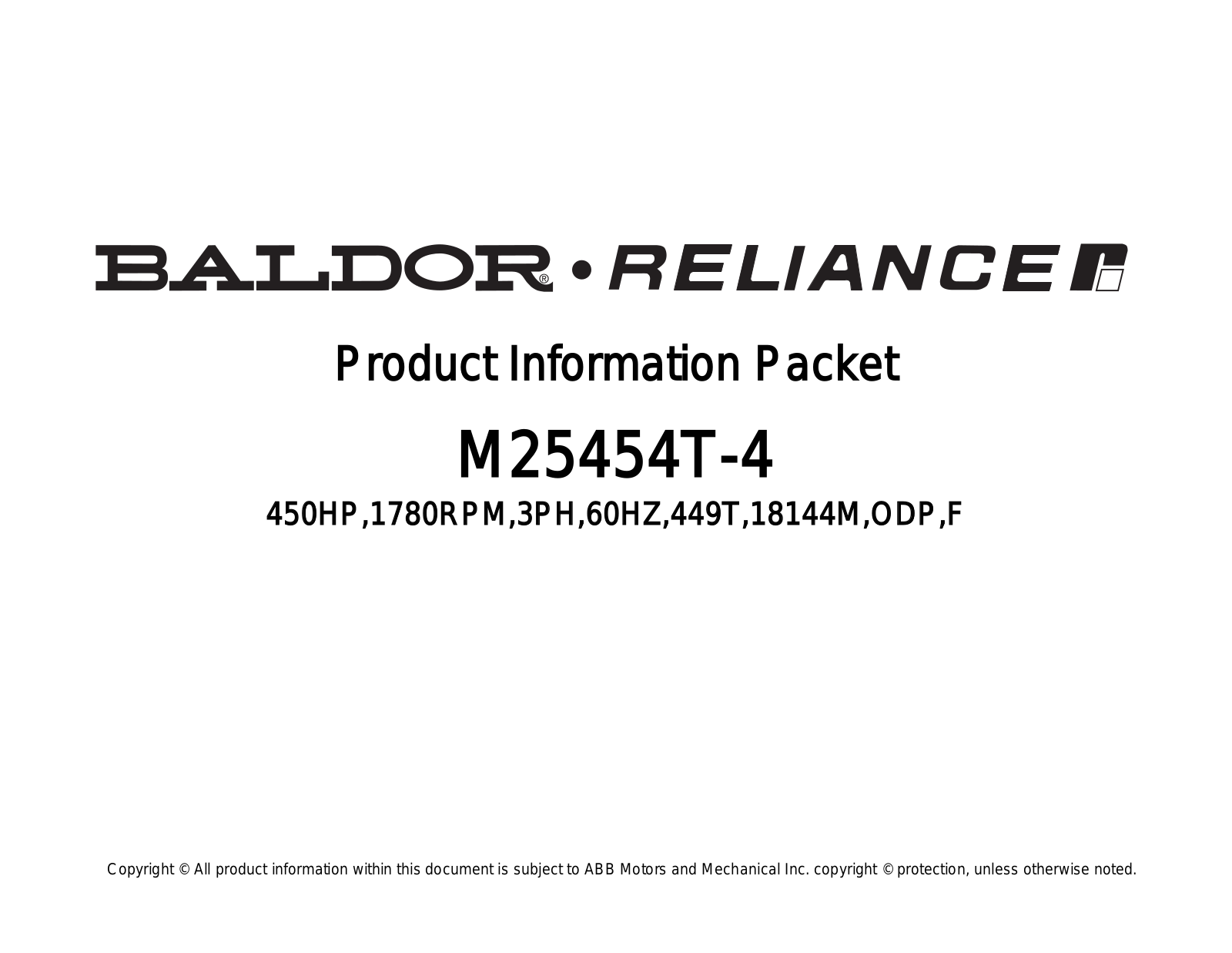 Baldor M25454T-4 Product Information Sheet