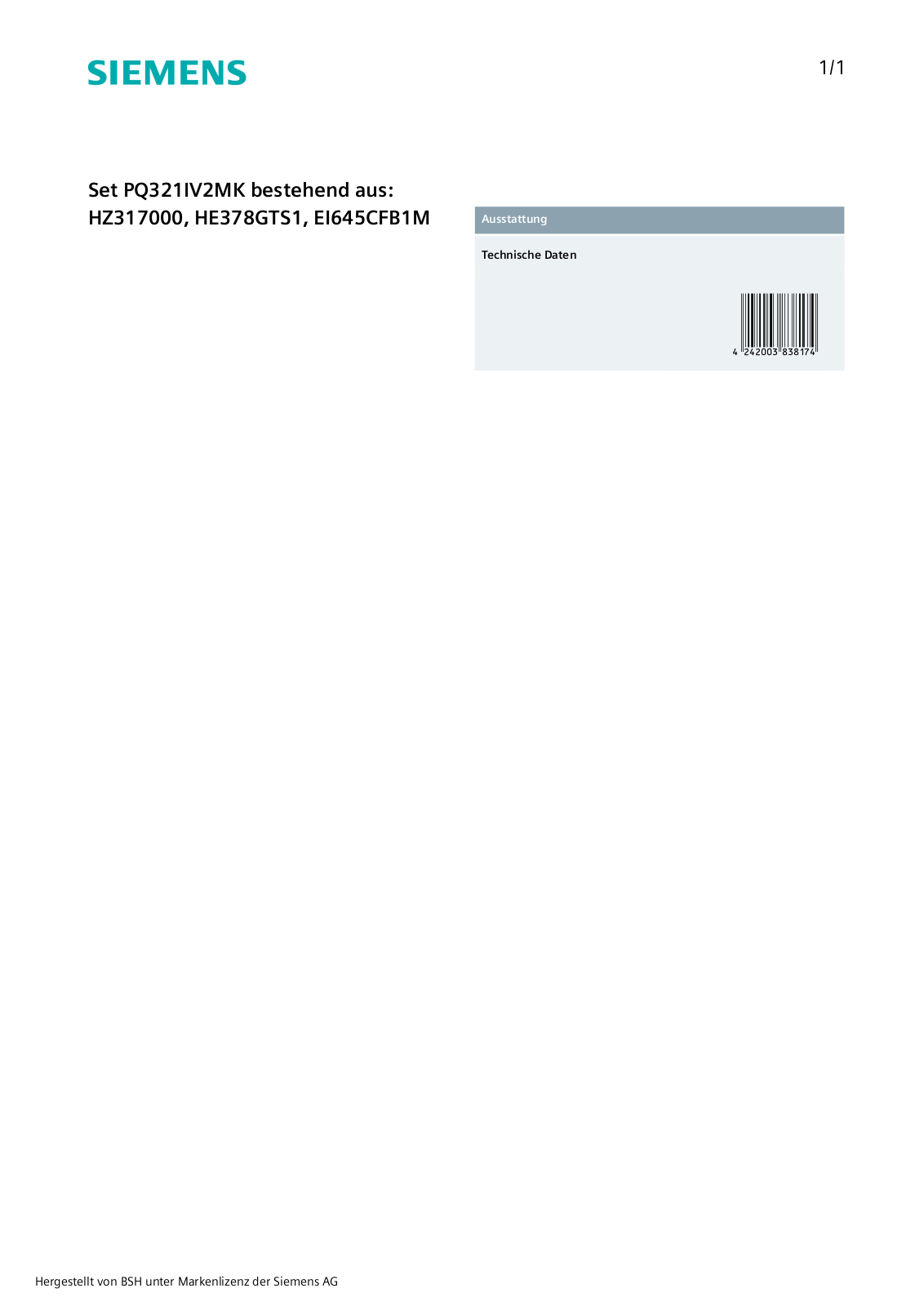 Siemens PQ321IV2MK User Manual