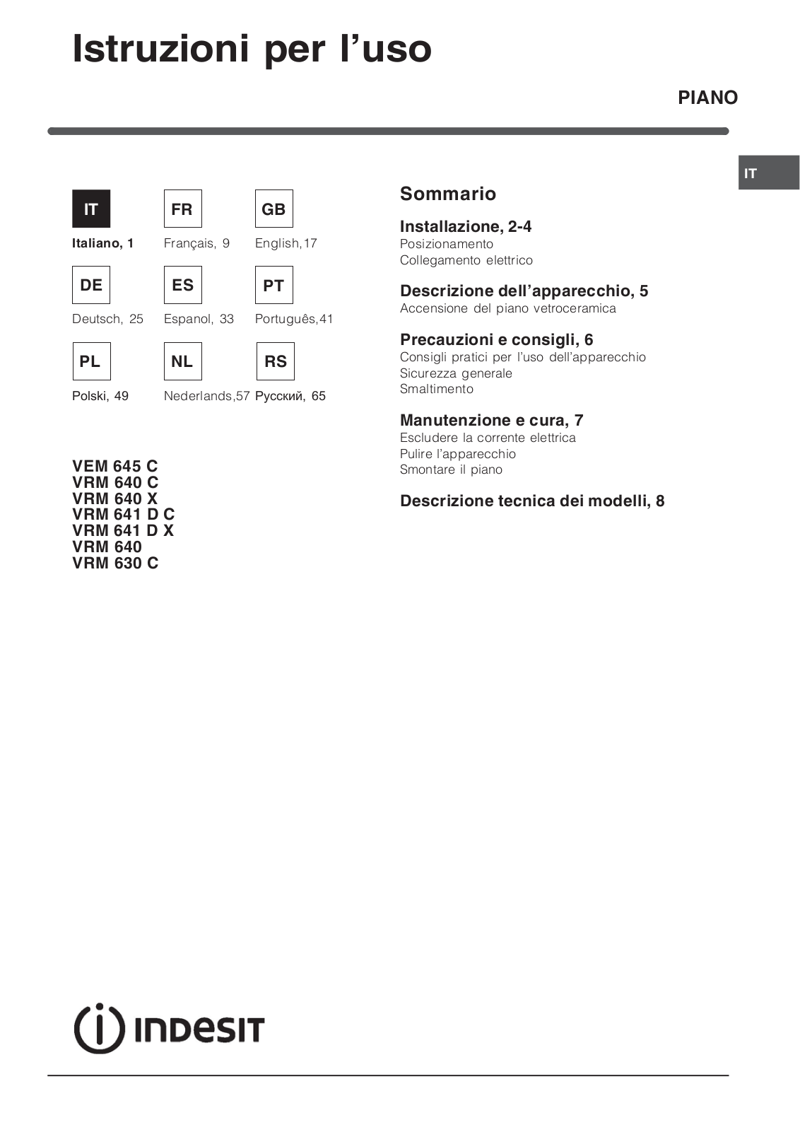 Indesit VRM 640 User Manual