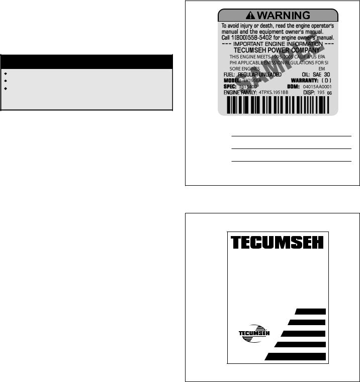 Tecumseh OV358EA User Manual