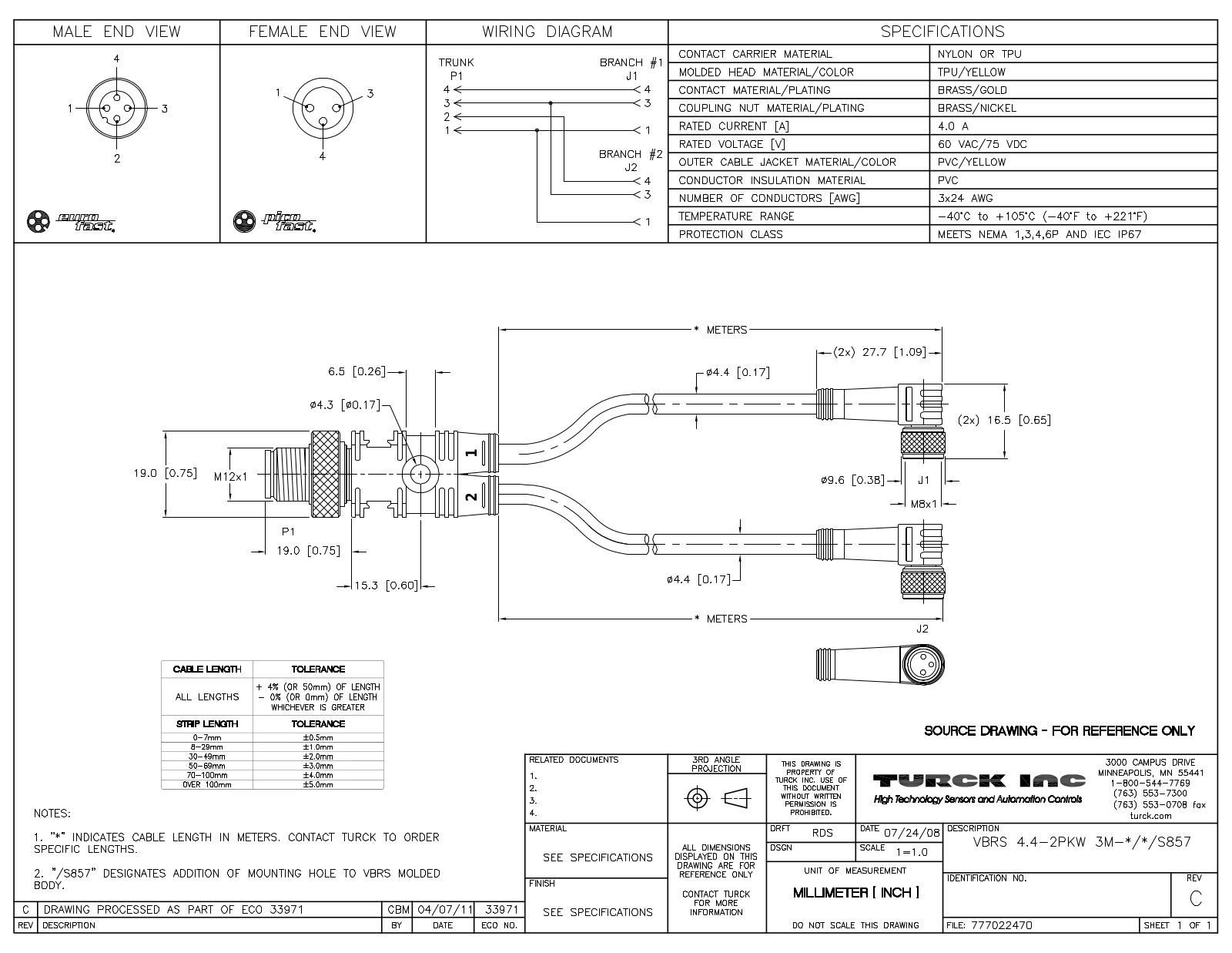 Turck VBRS4.4-2PKW3M-1/1/S857 Specification Sheet