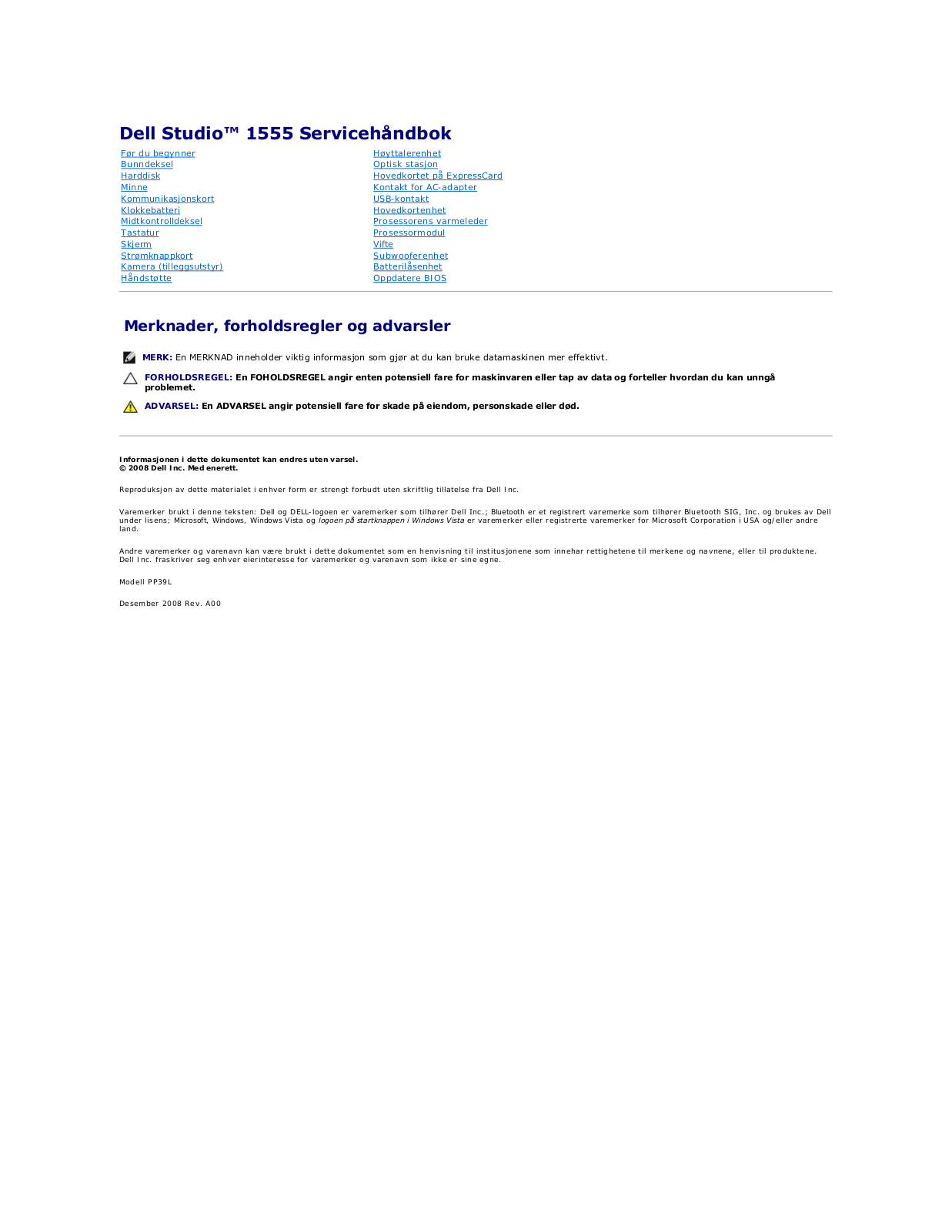 Dell Studio 1555 User Manual