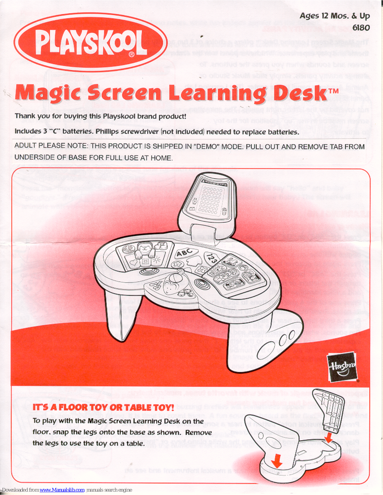 Playskool Magic Screen Learning Desk 6180, Magic Screen Learning Desk, 6180 Instruction Manual