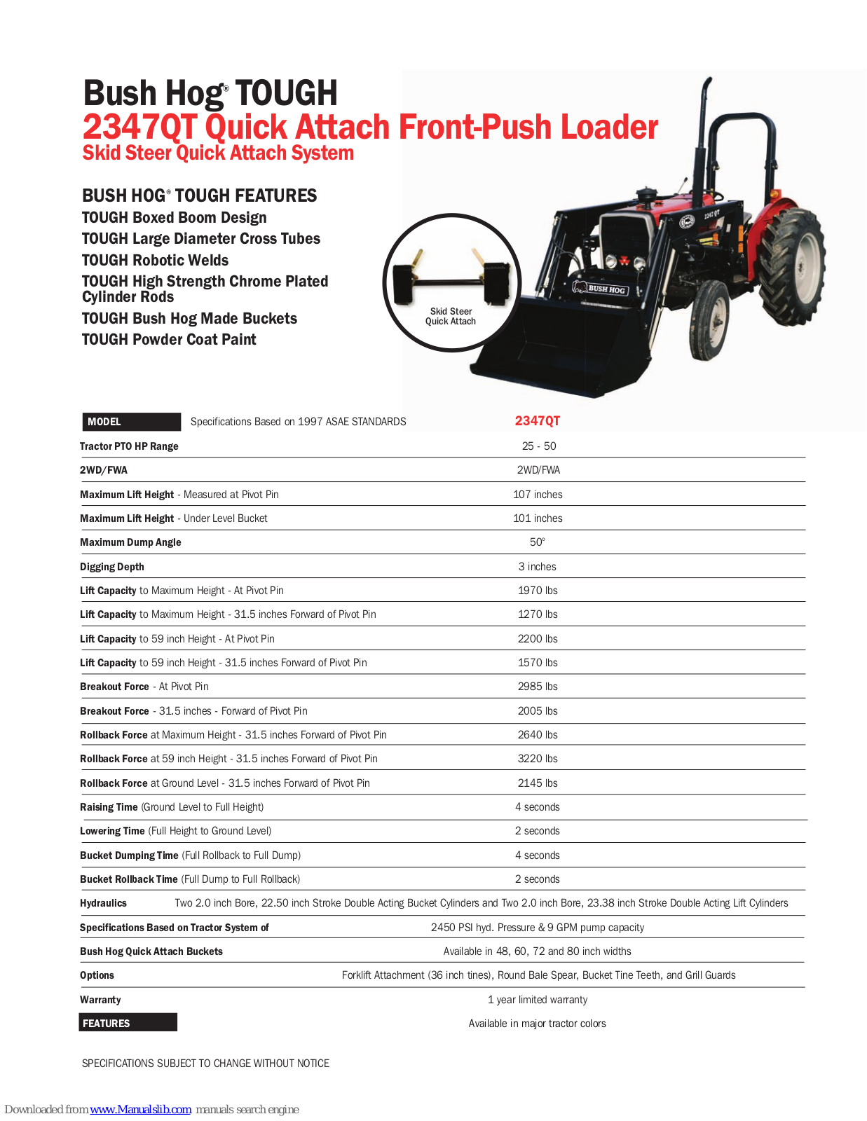 Bush Hog TOUGH 2347QT Specifications