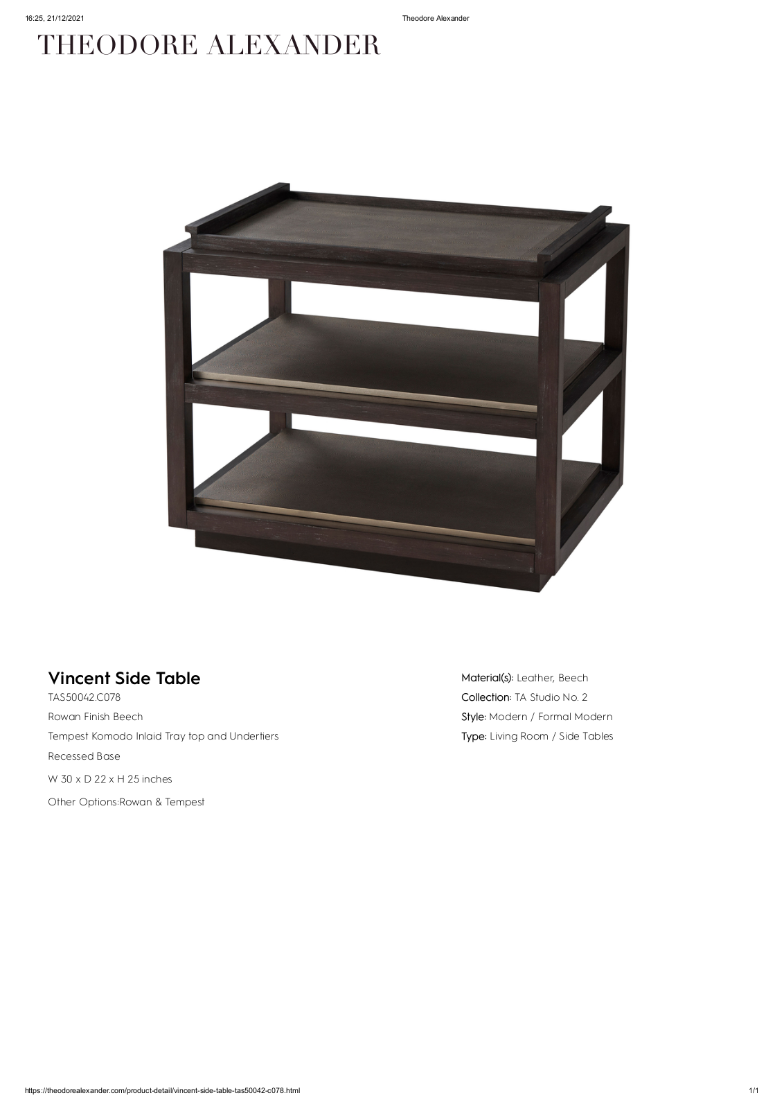 Theodore Alexander FPLJ3280 Specifications - ManualMachine.com