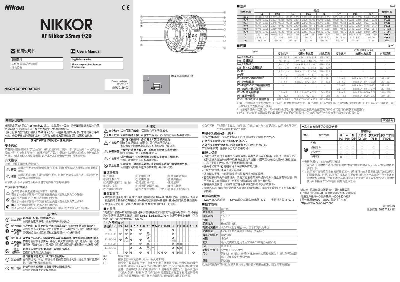 Nikon AF Nikkor 35mm f/2D User's Manual