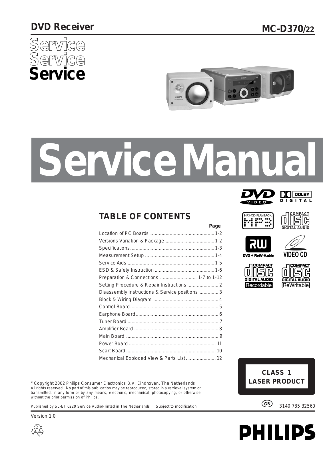 Philips MCD-370 Service manual