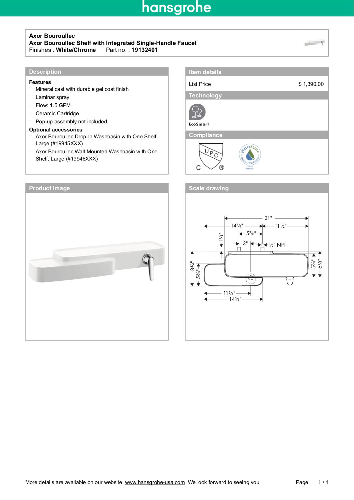 Hansgrohe 19132401 Specs