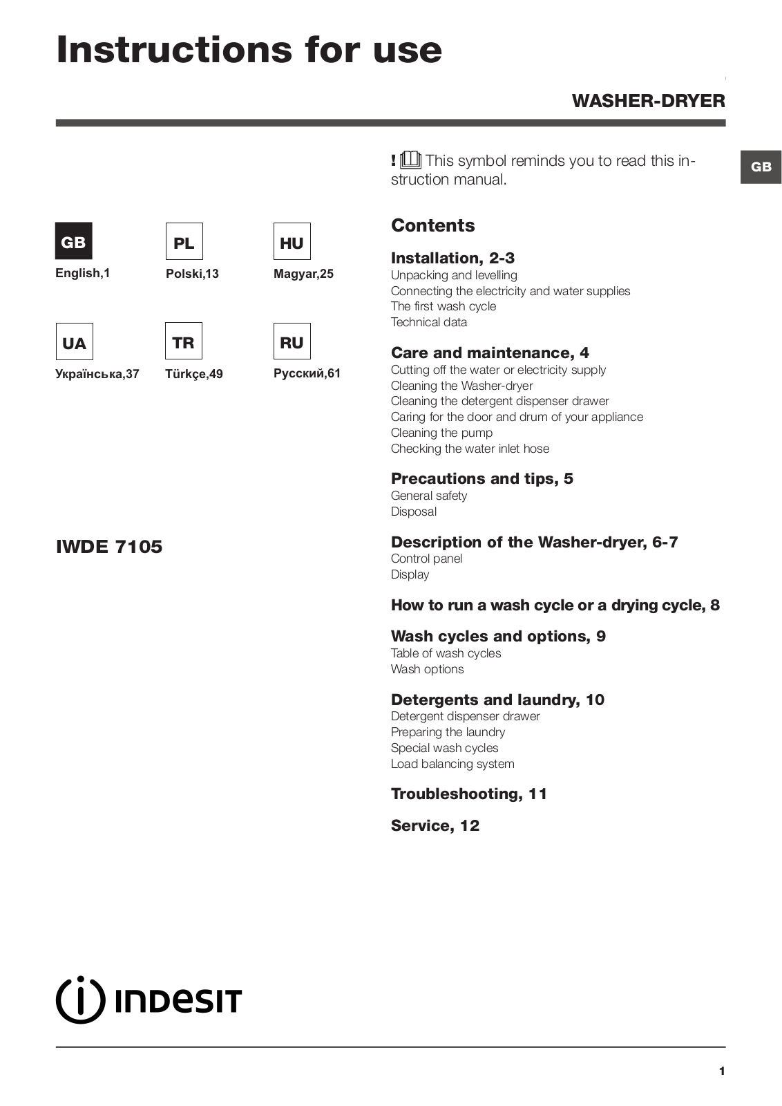 Indesit IWDE 7105 B User manual