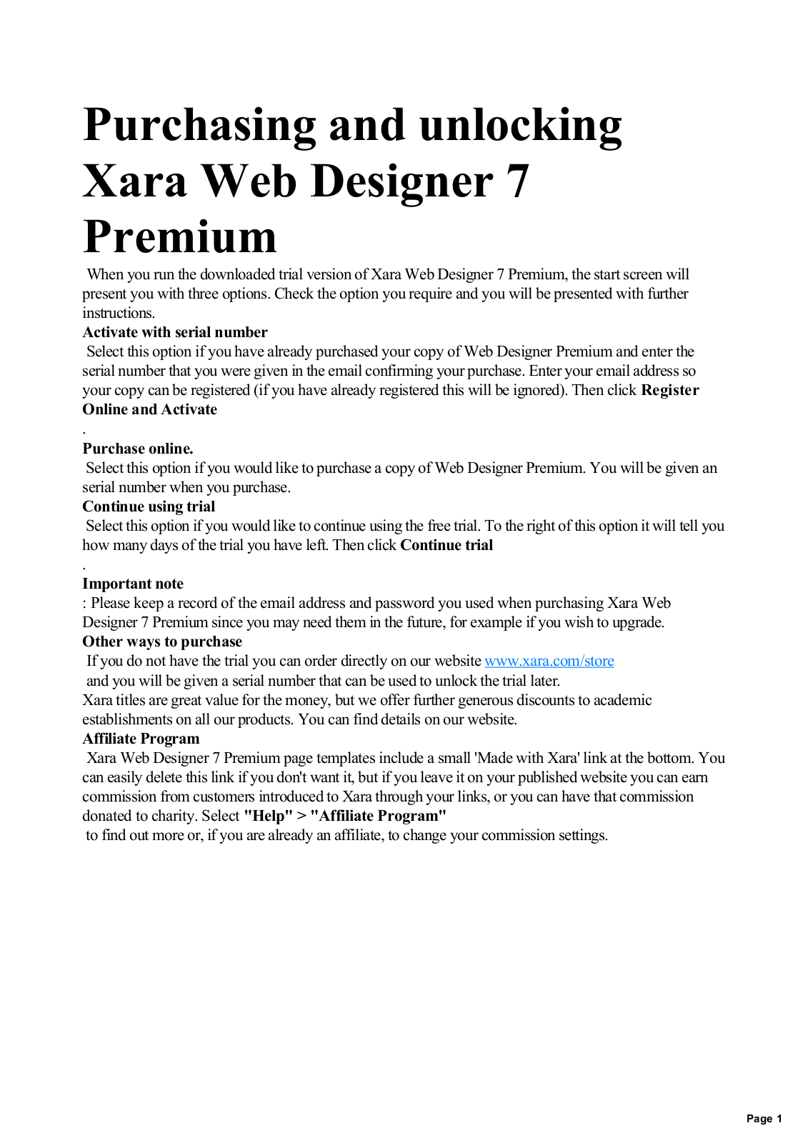 Xara Web Designer Premium - 7.0 User Guide