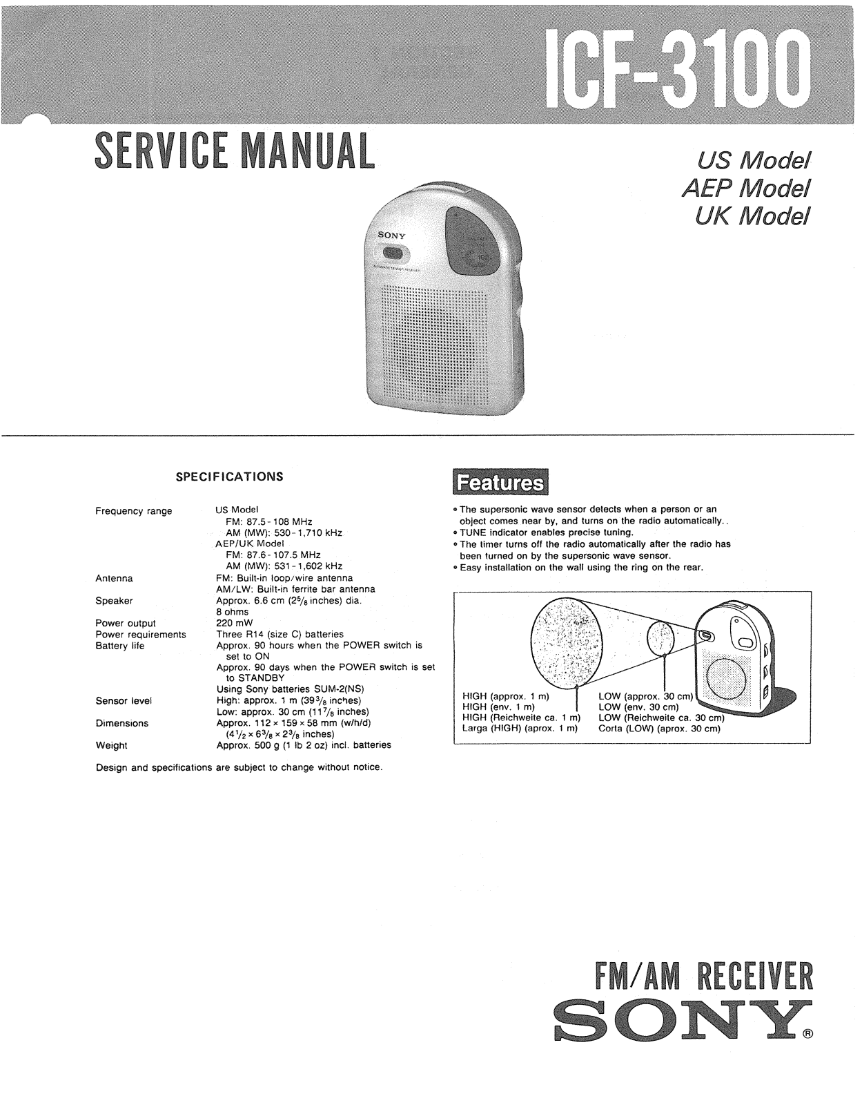 Sony ICF-3100 Service manual