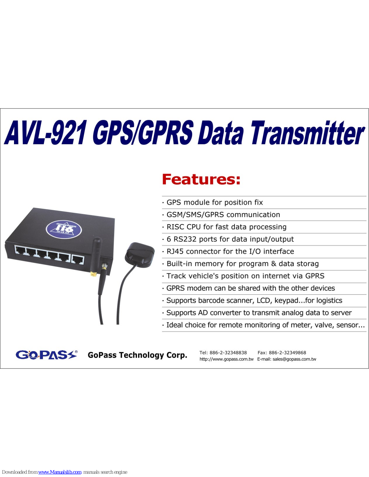 GoPass AVL-921 Specifications