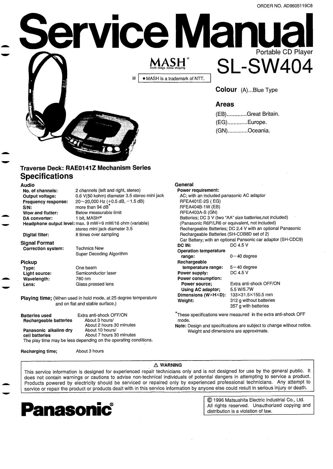 Technics SLSW-404 Service manual