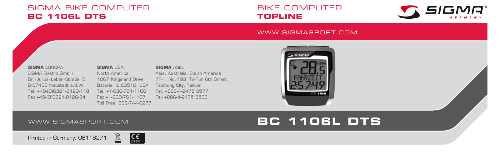 Sigma BC 1106L DTS User manual