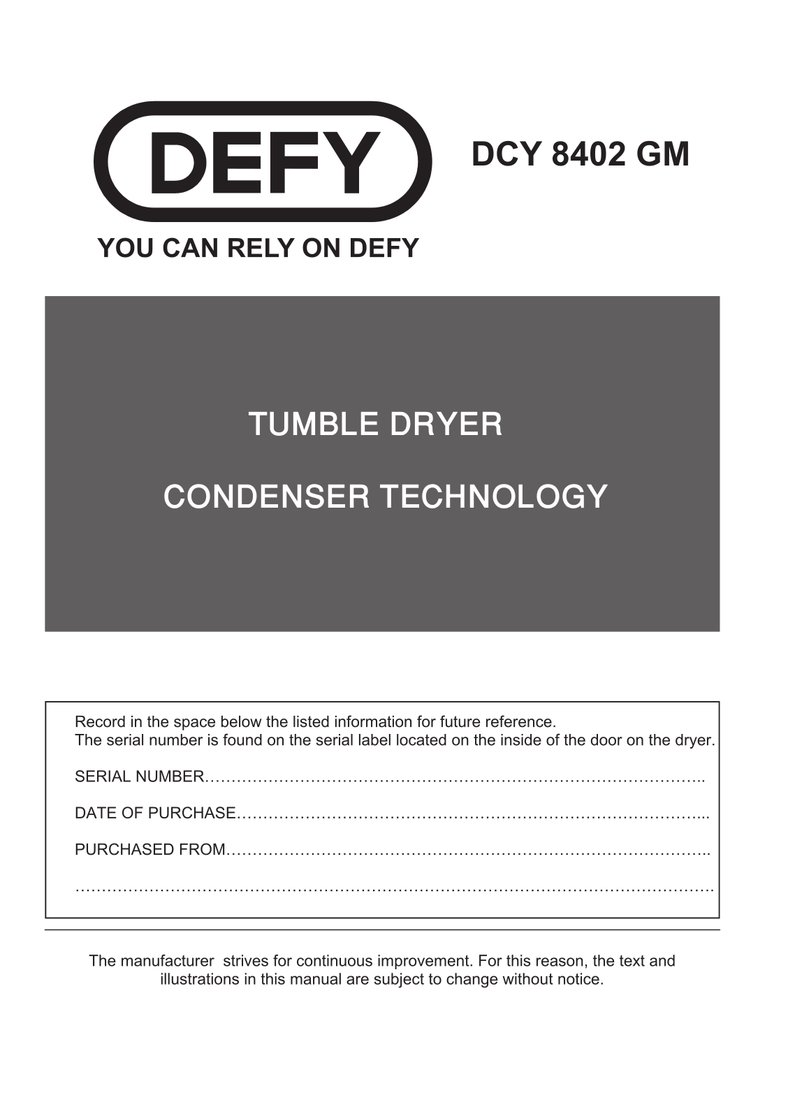 Defy DCY 8402 GM User Manual