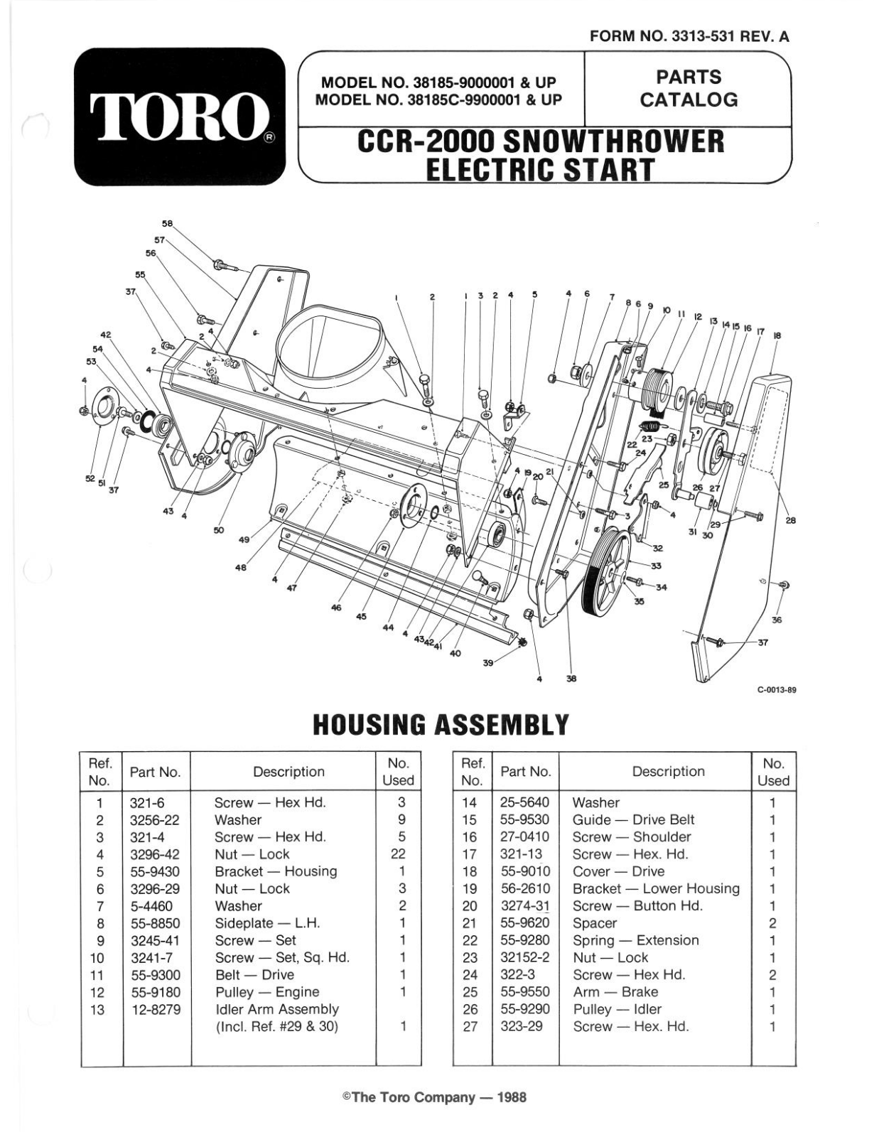 Toro 38185C Parts Catalogue