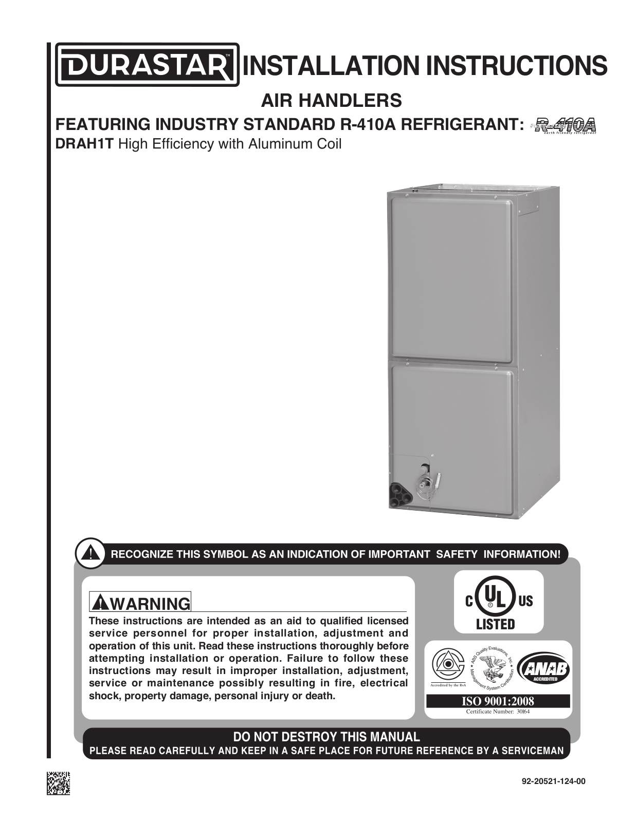 Durastar DRAH1T Installation Manual