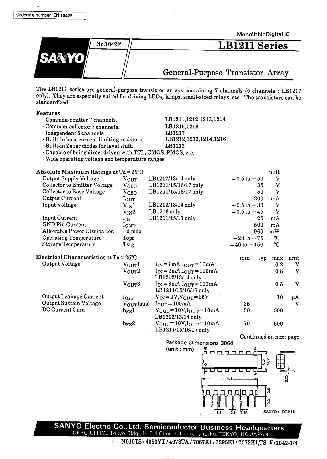 SANYO LB1216, LB1215, LB1214, LB1213, LB1212 Datasheet