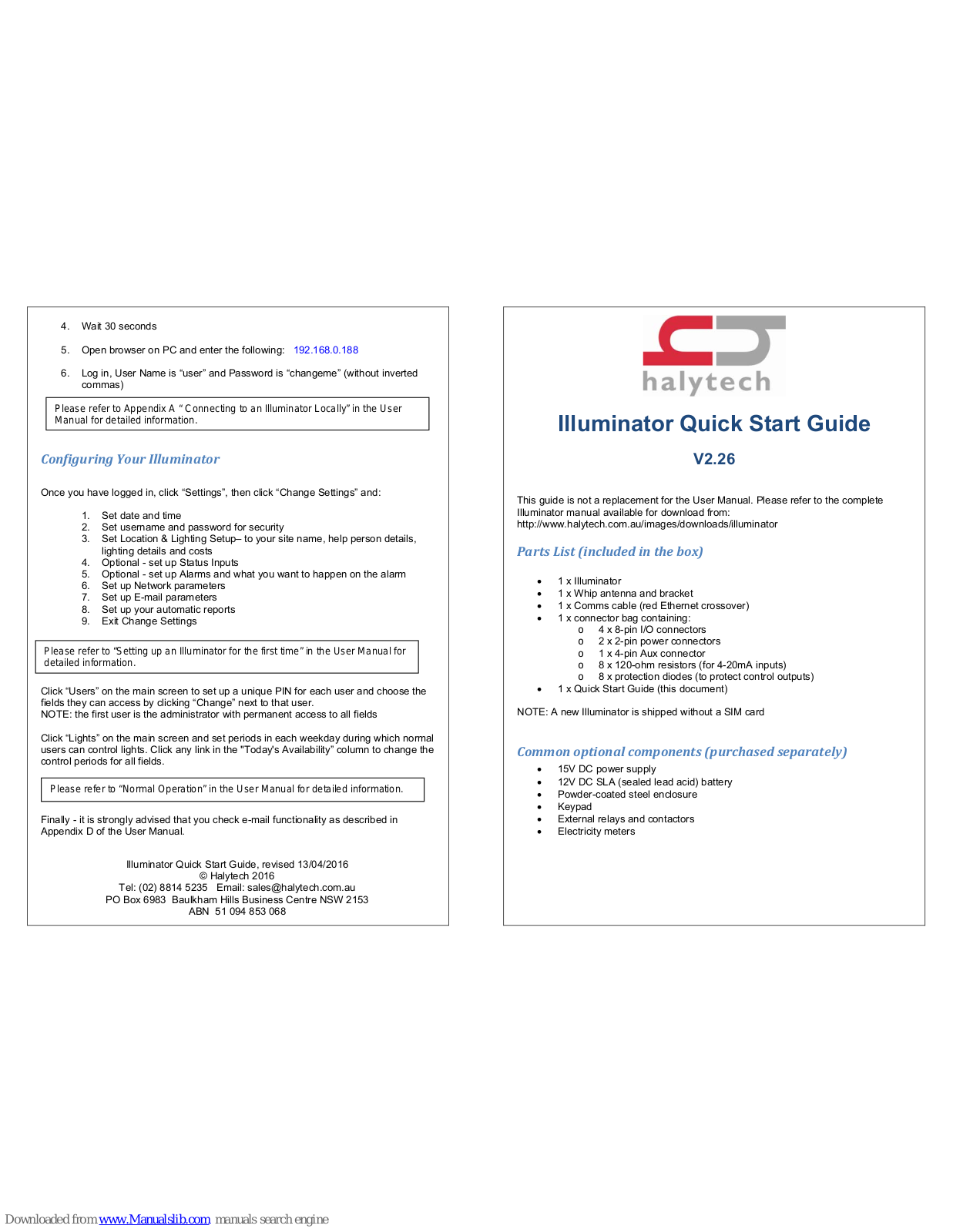 Halytech Illuminator Quick Start Manual - ManualMachine.com