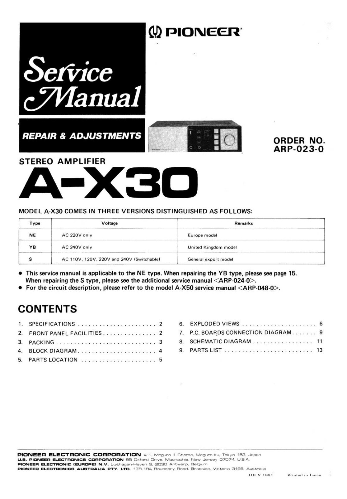 Pioneer AX-30 Schematic