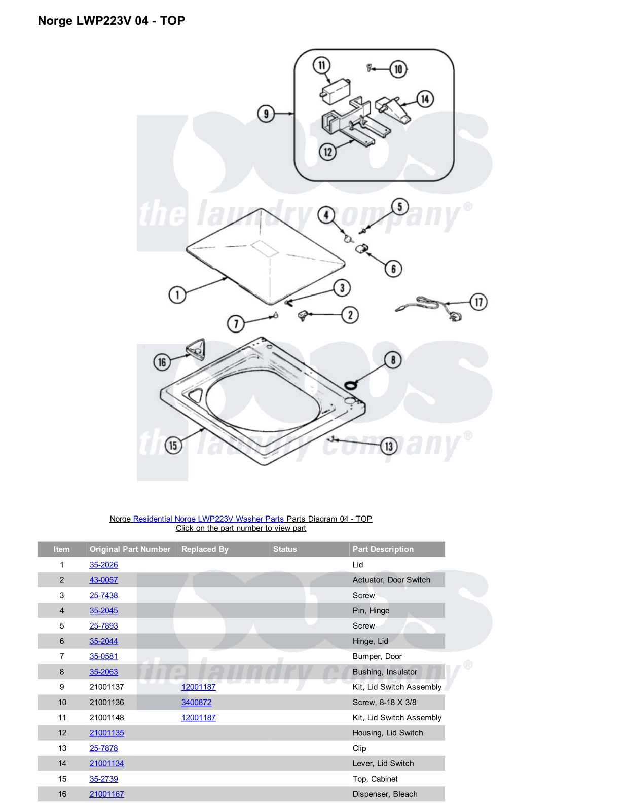 Norge LWP223V Parts Diagram