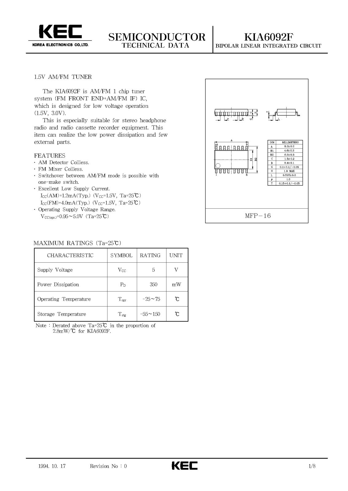 KEC KIA6092F Datasheet