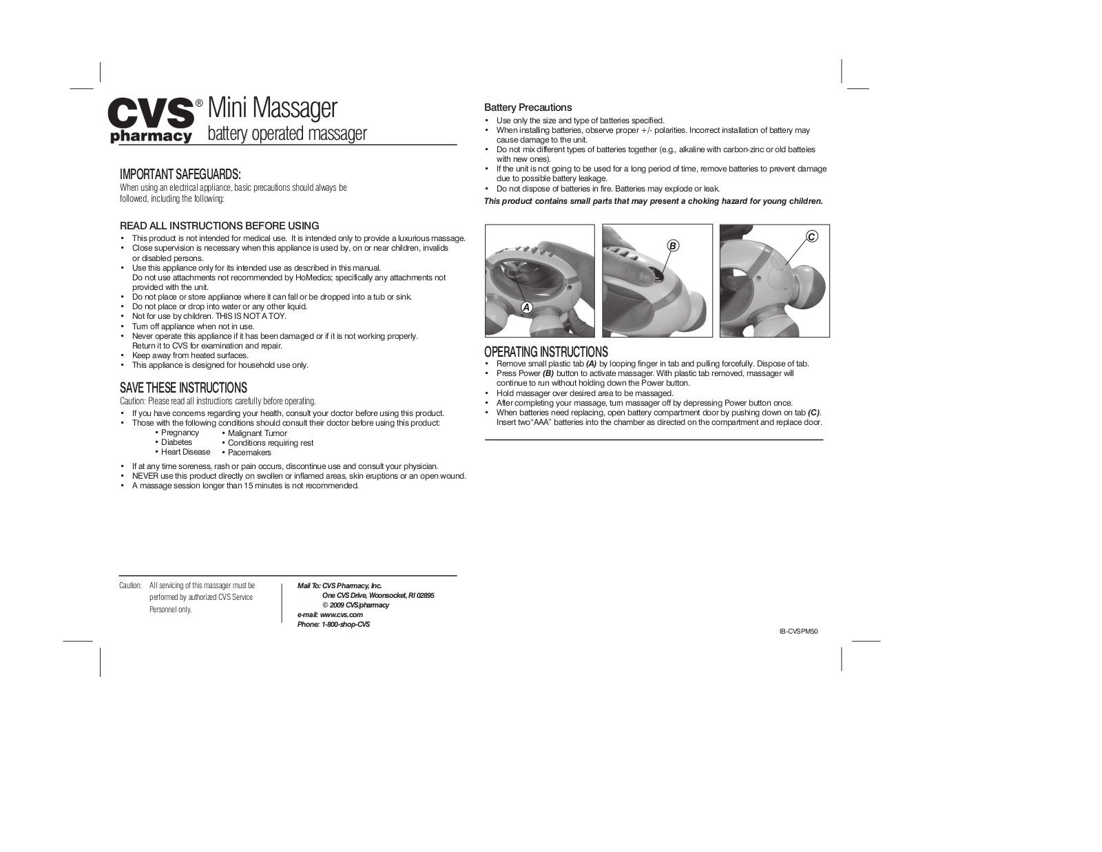 Homedics CVSPM-50 User Manual