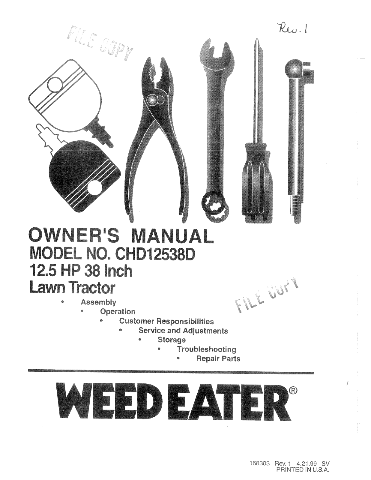 Weed Eater CHD12538D, 168303 User Manual