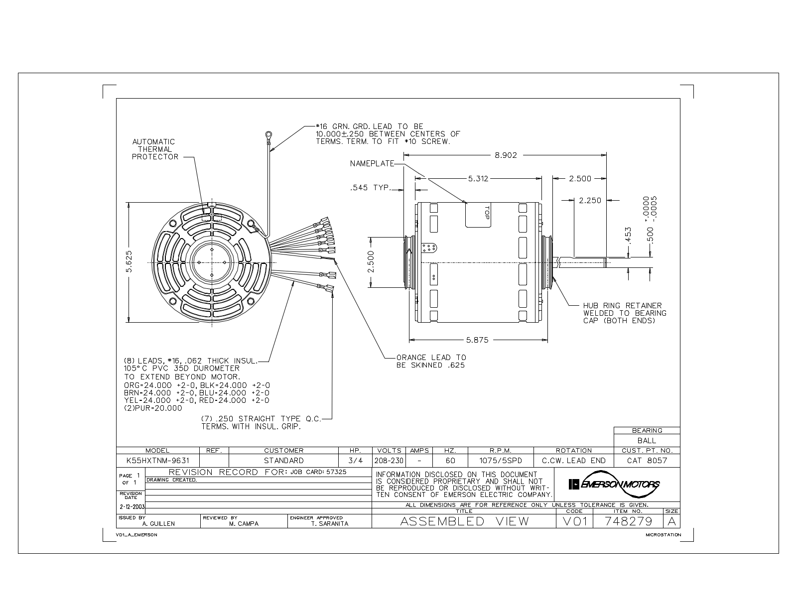 US Motors 8057 Dimensional Sheet