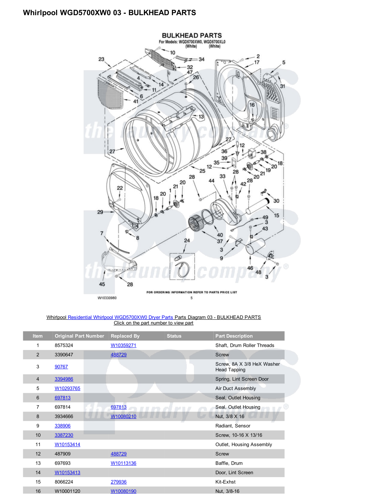 Whirlpool WGD5700XW0 Parts Diagram